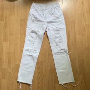 white distressed mom jeans